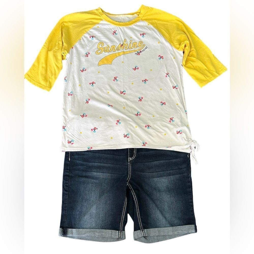 Arizona Jeans Co Sunshine T-Shirt with Denim Jean Shorts Girls Plus Size 18.5